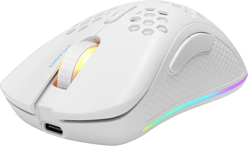 DELTACO GAMING WM80 Gaming Mouse Wireless Optical White 7 Buttons 4800 DPI Illuminated Rechargeable