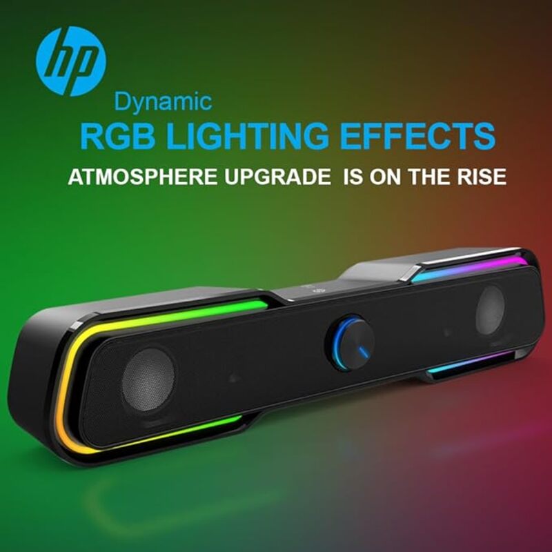 مكبر صوت HP DHE 6002 بشريط صوتي RGB باللون الأسود والفضي