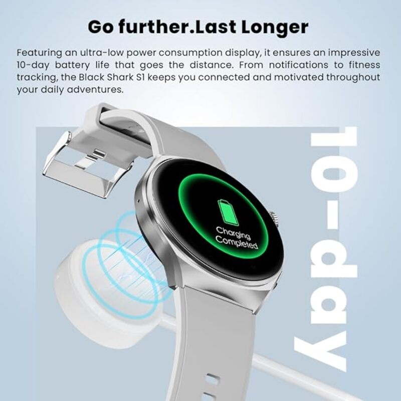 Black Shark S1 Smart Watch 1 43 AMOLED Screen 10 Days Battery Life IP68 Waterproof  Health Monitoring Wireless Charging  Black