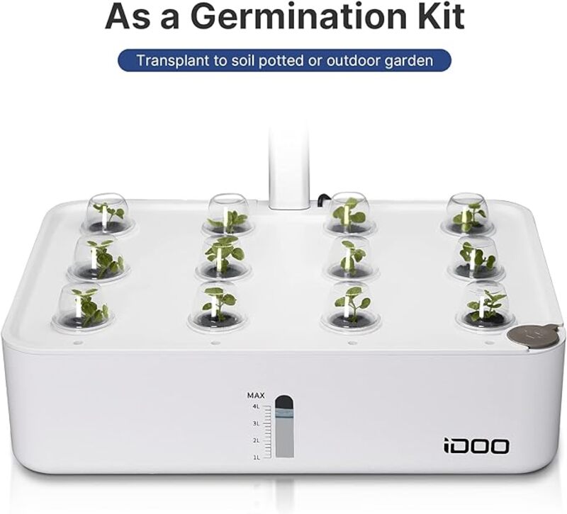 DOO 12 Pods Hydroponics Growing System Indoor Herb Garden with 23W LED Grow LightAutomatic TimerGermination Kit with Fan