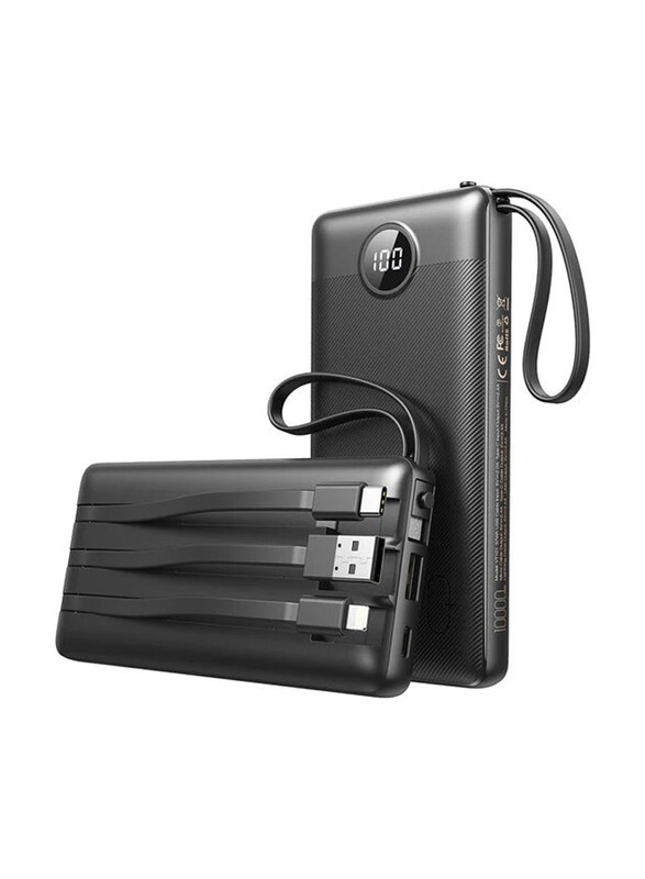 

Veger Portable Charger with Built in Cables 10000mAh LED Display Li-Polymer with Built-in 4 Cables, Black
