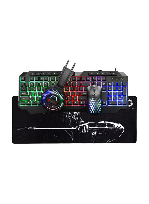 

Gameon Cypher XL All In One Gaming Bundle Keyboard Headset Mouse And Mousepad RGB Backlit USB Connectivity for Pc Games, Black