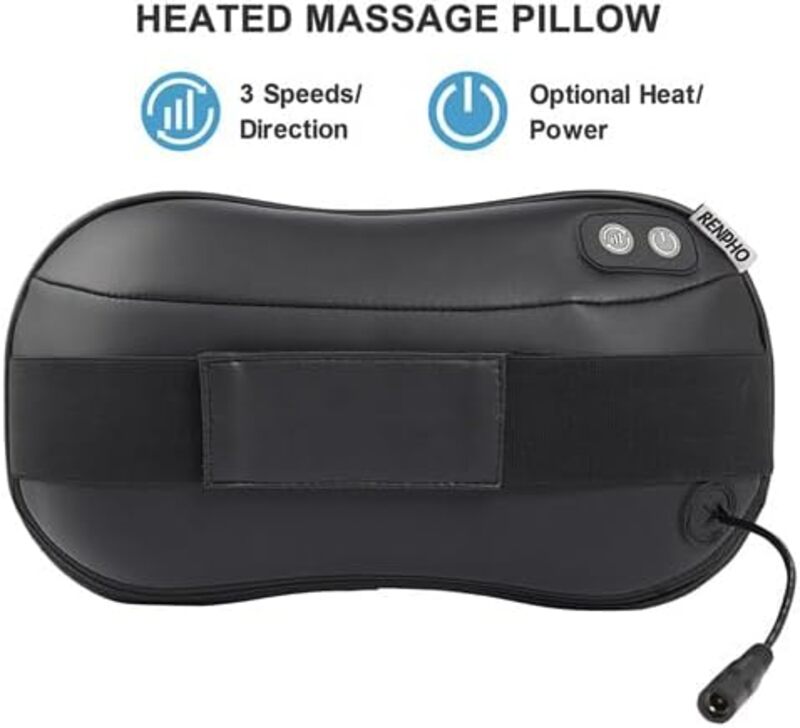 Renpho RF NM067 BK RENPHO Back Massager pillow with Heat  Ultra Slim Shiatsu Lower Back Neck Massage Pillow  3 Speeds with Net Cover