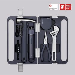 Hoto 5 Pieces Tool Set With 3 6V Electric Screwdriver Magnetic Claw Hammer Self Lock Measure Tape Needlenose Plier Adjustable Spanner 10 Pieces Bits Set  White