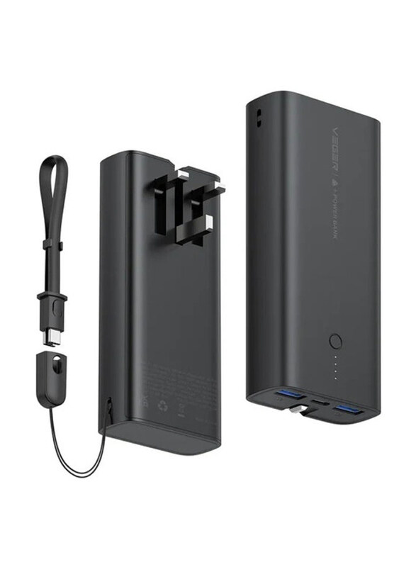 

Veger 10000mAh Wireless Fast Charging Built-in UK Plug Portable Power Bank with Wall Adapter, 20W, Black