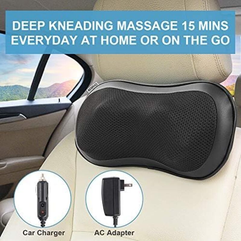 Renpho RF NM067 BK RENPHO Back Massager pillow with Heat  Ultra Slim Shiatsu Lower Back Neck Massage Pillow  3 Speeds with Net Cover