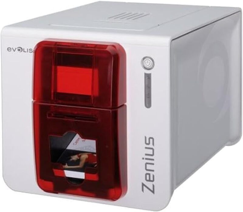 Evolis ZN1U0000RS Zenius Classic أحادي الجانب 300 نقطة في البوصة USB، بطاقة حمراء متضمنة، كابل تغذية USB، طاقة إمداد الطاقة