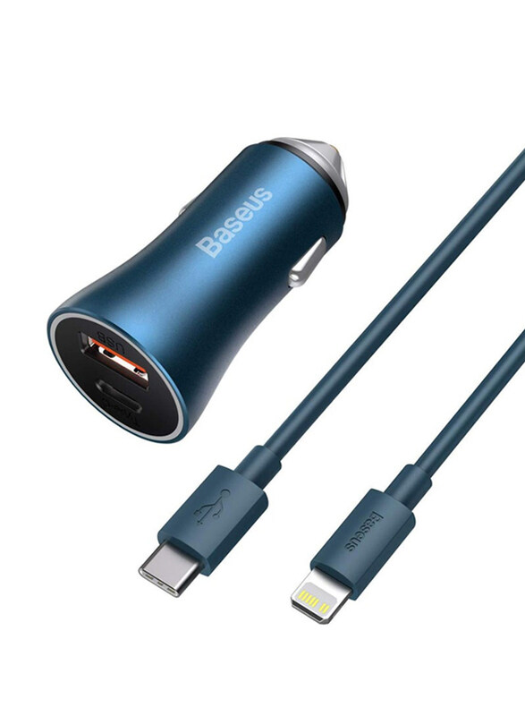 

Baseus 40W USB C Adaptor PD 3.0 QC 4.0 Phone Fast Charging Car Charger with 1-Meter Simple Wisdom Data Cable Type-C to Lightning Cable, Blue