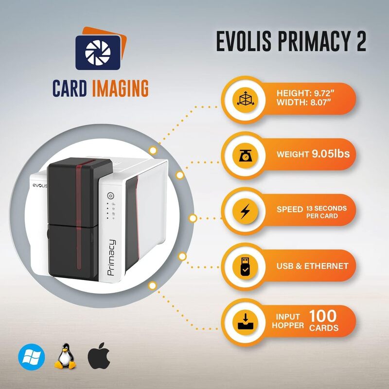Evolis Primacy 2 Single Sided ID Card Printer Supplies Bundle Badge Machine PM2 0001 A