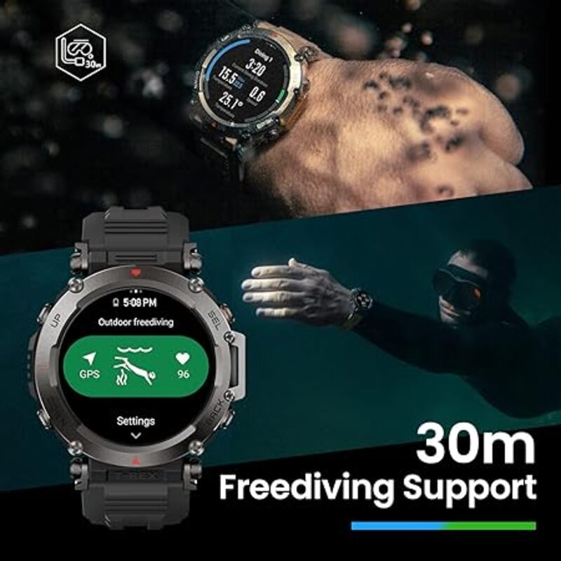 Amazfit TRex Ultra ساعة ذكية للرجال عمر بطارية 20 يومًا 30 مترًا دعم الغوص الحر DualBand GP