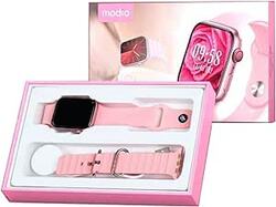 Modio MW09 Mini 36MM Smart Watch With 2 Pair Straps and Wireless Charger For Ladies and Girls Pink