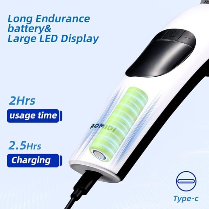 Bomidi L1 Electric Hair Clipper LCD Display Rechargeable Razor Trimmer Adjustable Speed Shaver Type C Charging  White