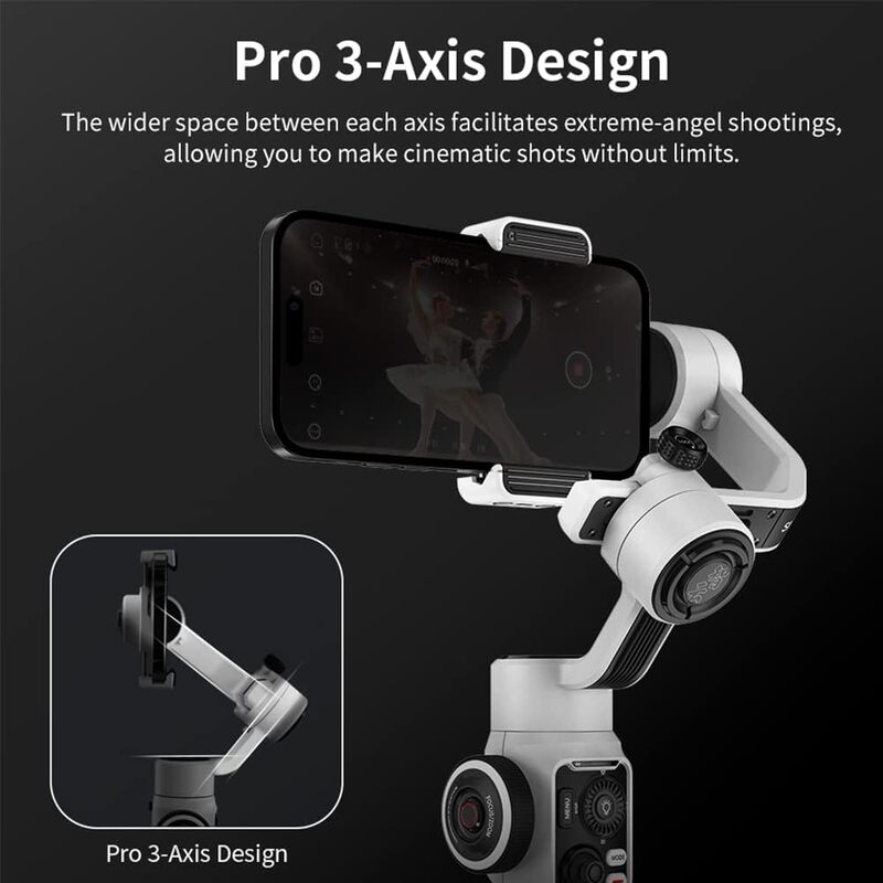 Zhiyun Smooth 5S Combo Professional Gimbal Stabilizer for Smartphone Handheld 3 Axis Phone Gimbal Portable Stabilizer Compatible with iPhone and Android  White