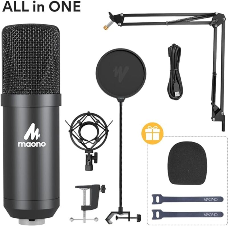 MAONO AU A04 Studio Microphone Kit USB Connection Table Spring Loaded Boom Arm and Pop Filter