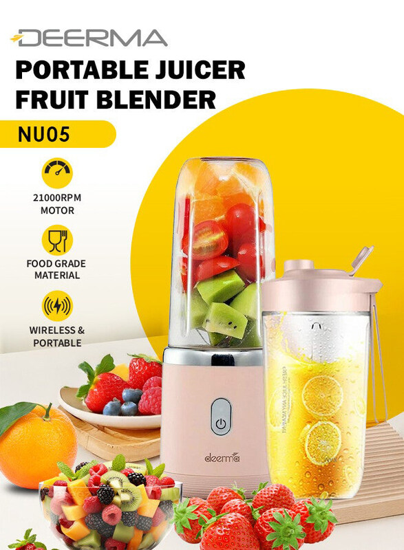 

Deerma Portable and Lightweight Multi-Functional Wireless Electric Juicer Blender Cup with Leak-proof Seal, 140W, NU05, Pink