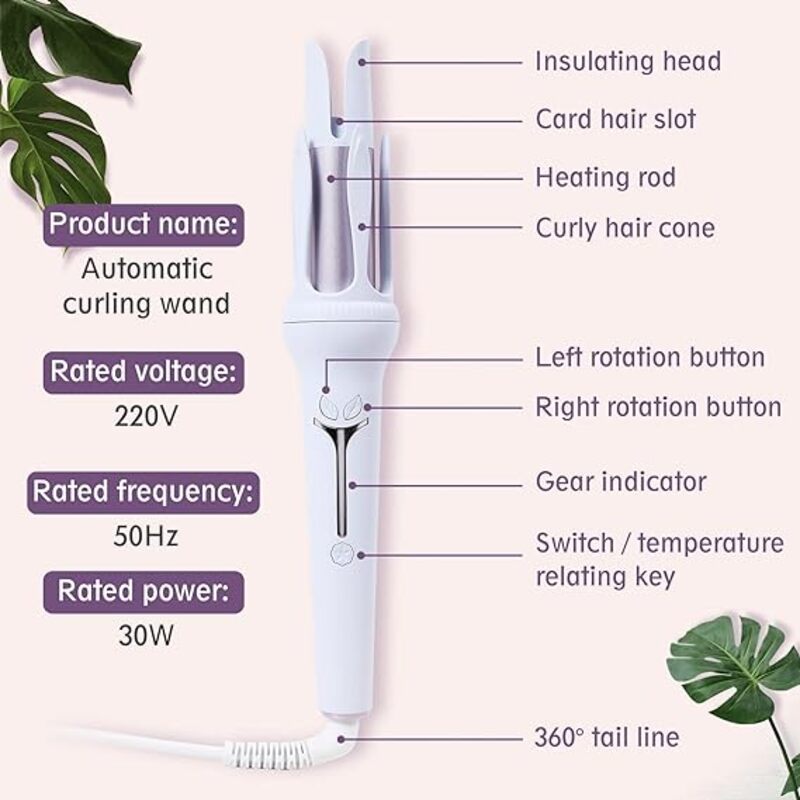 BOMIDI HC01 Automatic Curling Iron With 3 Speed Intelligent Adjustable Temperature Settings LCD Display 360 Swivel Cord and Prevent Scalding - Purple