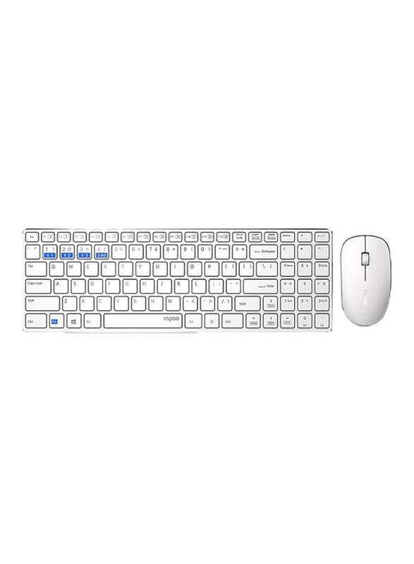

Rapoo Wireless World's Ultra Slim English/Arabic Keyboard and Mouse, 9300M, White