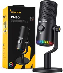 MAONO USB Gaming Microphone for PC Programmable Condenser Mic with RGB Light MuteGain MonitoringVolume Control for Streaming Podcast Twitch YouTube Discord Computer Mac PS5 DM30 BlacK