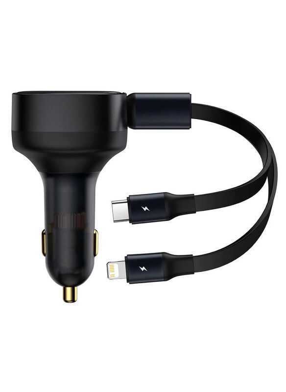 

Generic Baseus Enjoyment Retractable 2-in-1 Car Charger C+L 30W, Black
