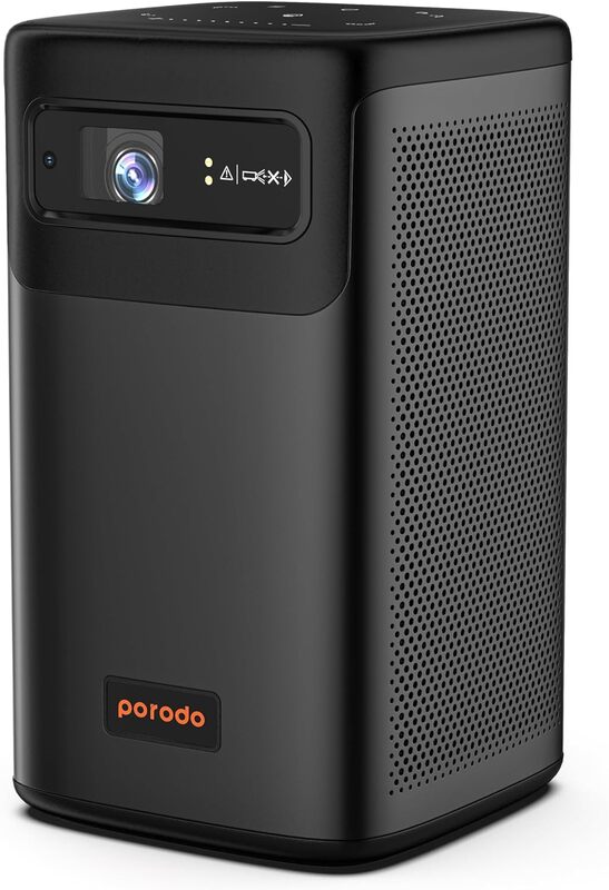 جهاز عرض Porodo المحمول DLP بنظام تشغيل iOS وAndroid، بطارية ليثيوم 8000 مللي أمبير في الساعة، حجم عرض 3100، وقت تشغيل يصل إلى 3 ساعات، سطوع 180 ANSI، نسبة شاشة 16:9، ومجهز بلوحة تعمل باللمس