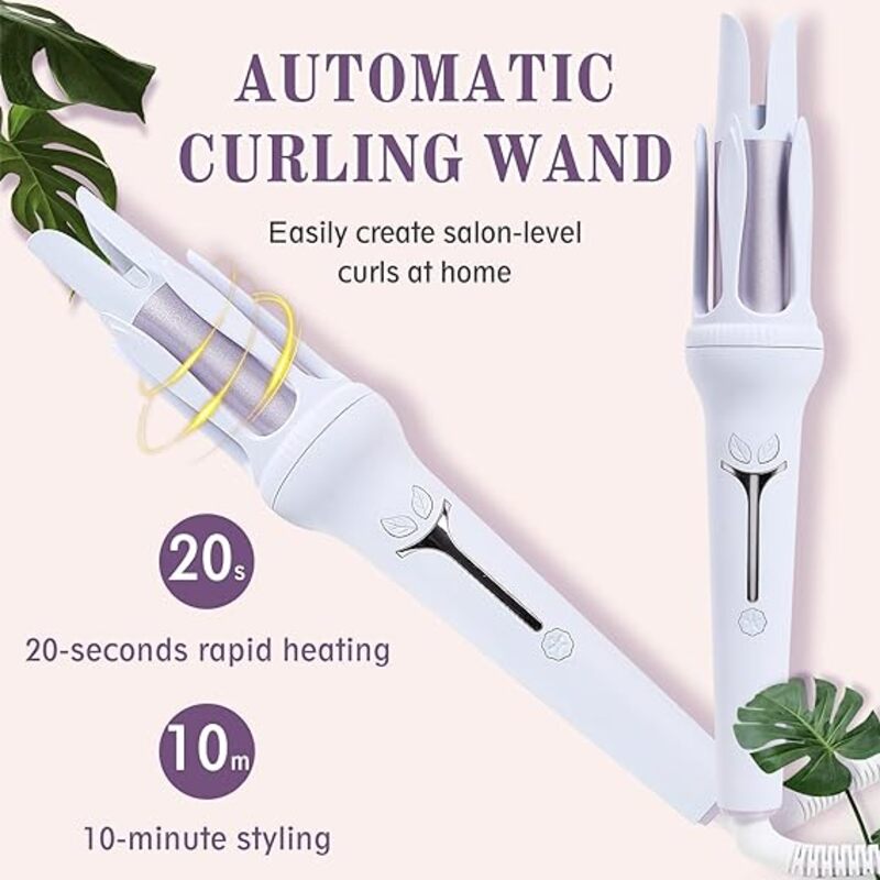 BOMIDI HC01 Automatic Curling Iron With 3 Speed Intelligent Adjustable Temperature Settings LCD Display 360 Swivel Cord and Prevent Scalding - Purple