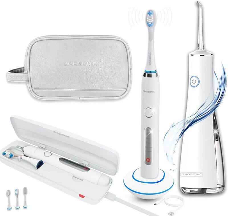 

Generic Electric Toothbrush FREE DF1 Water Flosser FREE Travel Pouch included Teeth Whitening Coffee Stain Prevention Eliminates Bad Breath sonic tongue cl