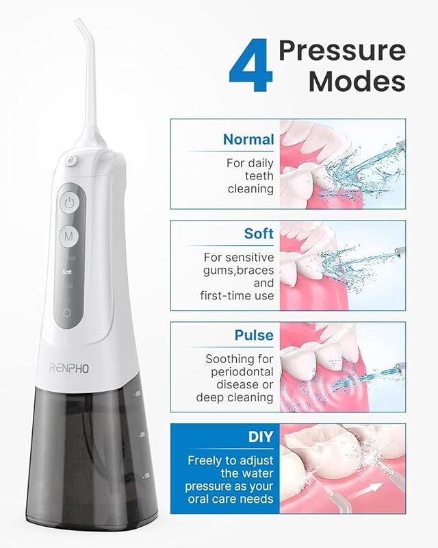 Oral Irrigator Cordless Water Flosser Rechargeable RENPHO 300ml Waterproof Dental flosser