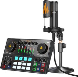 Maonocaster AME2A All In One Podcast Equipment Audio Interface Bundle with XLR Condenser Microphone for Recording  Streaming Voice Over  Youtube PC Guitar - Black