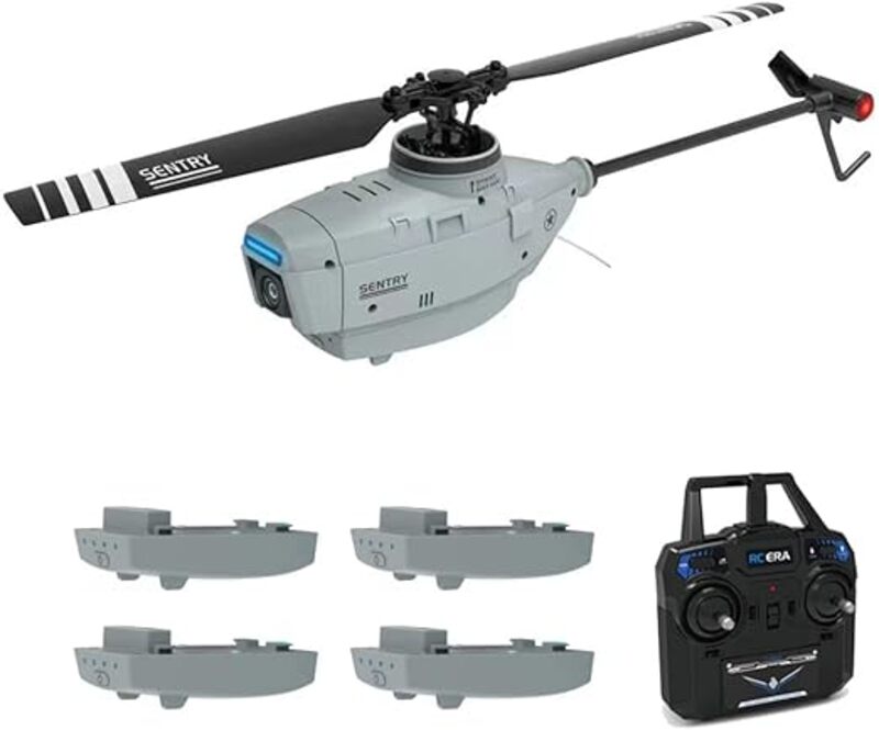 Hoodiess C127 Sentry RC Helicopter with 4 Batteries 1080P 90 Degrees Rotable HD Camera 4 Channel RC Heli Grey