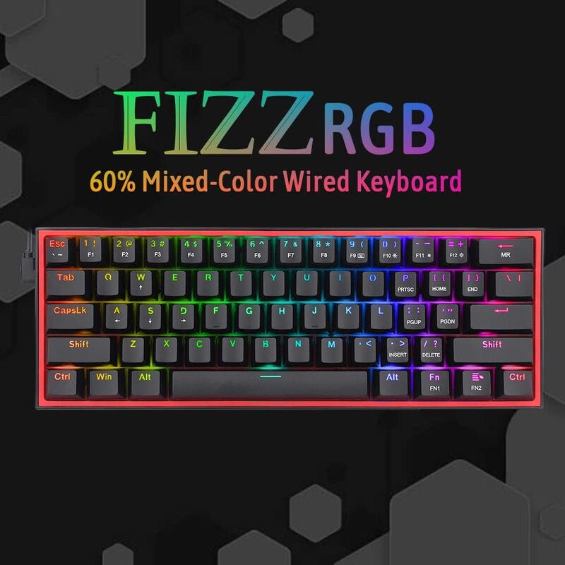 Redragon Fizz RGB  wired keyboard red switch 61 Keys Black K617-RGB Black