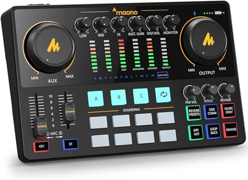 AME2 Audio Interface Podcast Equipment MAONO MaonoCaster All in One  Portable Podcast production Studio with premium mic preamp for Podcast Recording Streaming Youtube DJ PC