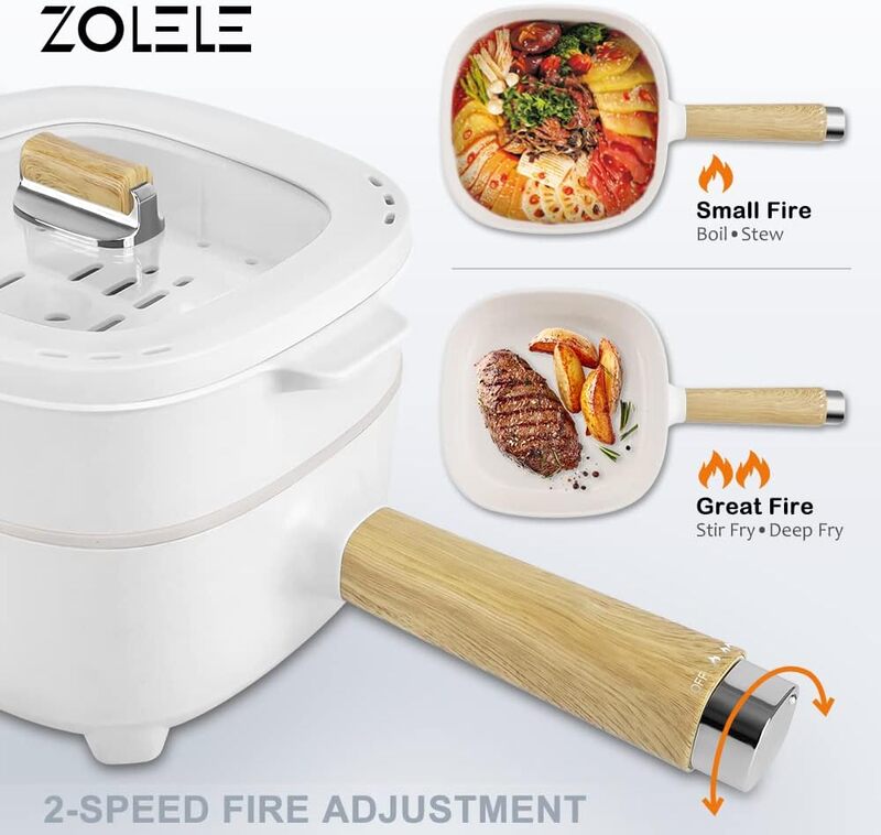 Zolele ZC306 وعاء طبخ كهربائي متعدد الوظائف إناء/ قدر 3 لتر سعة كبيرة طلاء غير لاصق مقلاة 1000 واط أبيض