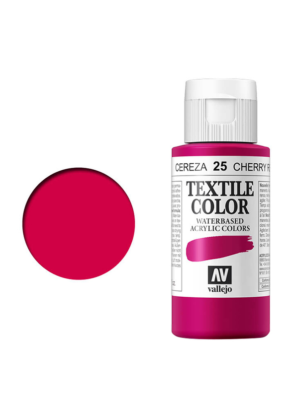 Vallejo Textile Acrylic Colour 25, 60ml, Cherry Red