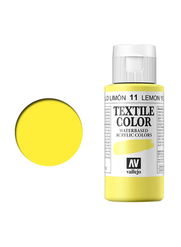 Vallejo Textile Acrylic Colour 11, 60ml, Lemon Yellow