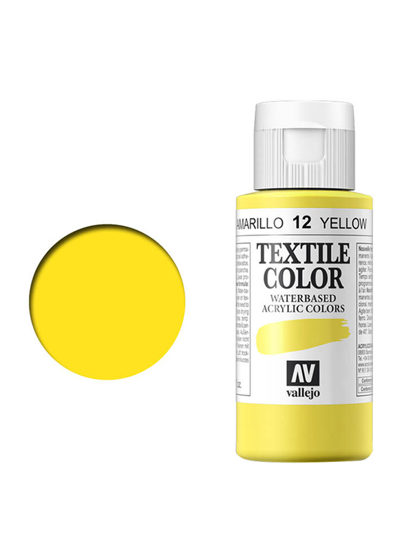 Vallejo Textile Acrylic Colour 12, 60ml, Yellow