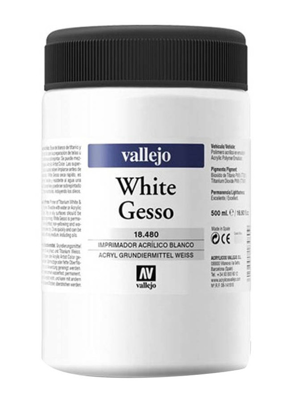 Vallejo Acrylic Artist Paint, 500ml, 480 White Gesso