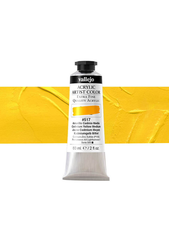 Vallejo Acrylic Artist 517 Color, 60ml, Cadmium Yellow Medium