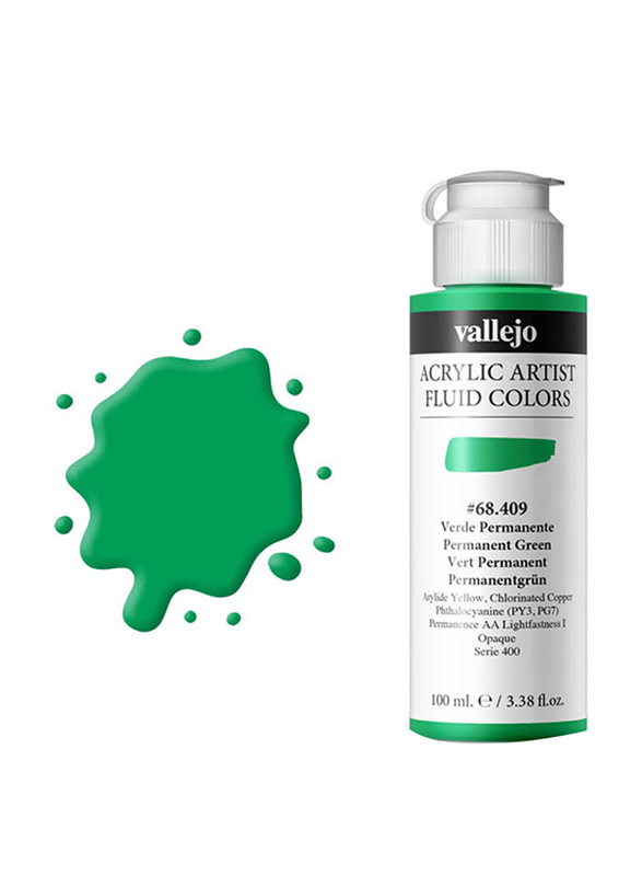 Vallejo Fluid Acrylic Colour, 100ml, Permanent Green