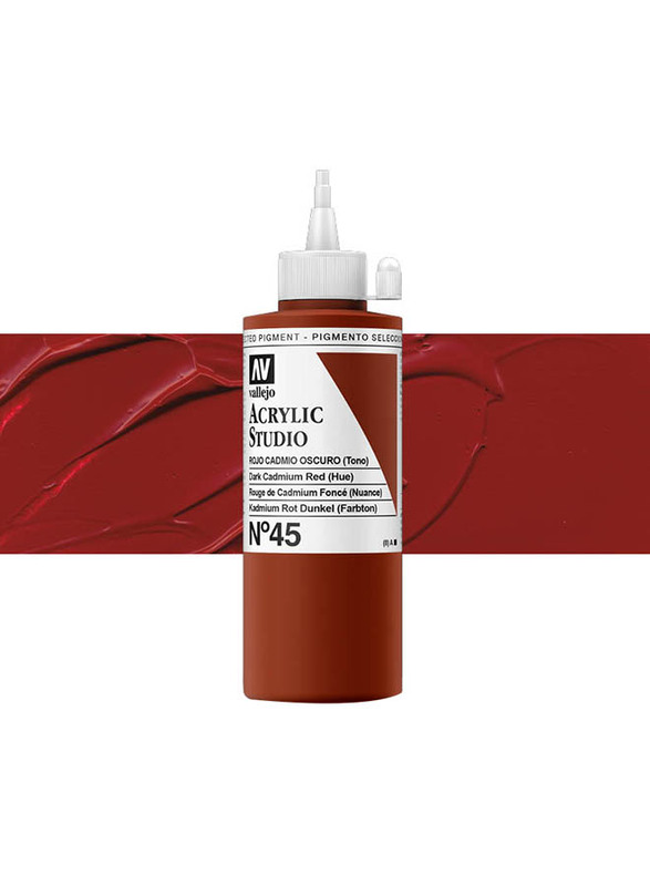 Vallejo No 45 Acrylic Studio Colour, 200ml, Dark Cadmium Red (Hue)