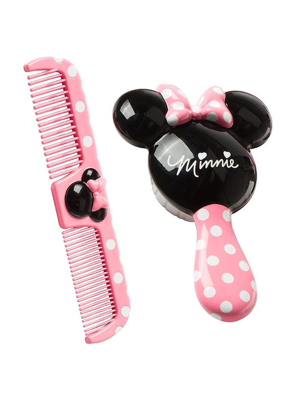 Disney Baby Minnie Hair Brush and Wide Tooth Comb Set for Girls, Pink/Black