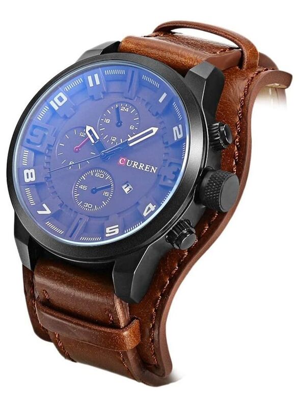 Curren Analog Watch for Men with Leather Band, Brown