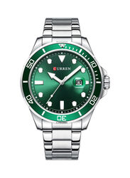 Curren Analog Watch for Men with Stainless Steel Band, Water Resistant, 8388-2, Silver-Green