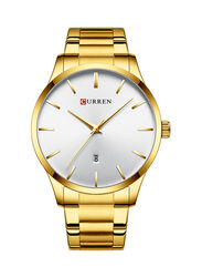 Curren Analog Watch for Men with Stainless Steel Band, 8357-4, Gold-White