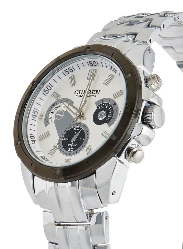 Curren Analog Watch for Men with Metal Band, 8009, Silver-White