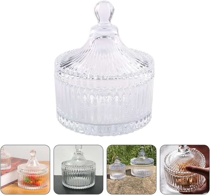 Crystal Weave Candy Box, Covered Sugar Bowl, Cookie Jar, Decorative Candy Bowl, Glass Apothecary Jar, Tent Shaped Food Container-Transparent