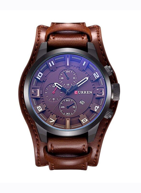 Curren Watch for Men with Leather Band, Water Resistant, 8225, Brown