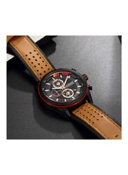 Curren Analog Watch for Men with Leather Band, Water Resistant, WT-CU-8292-R2, Brown/Black-Black