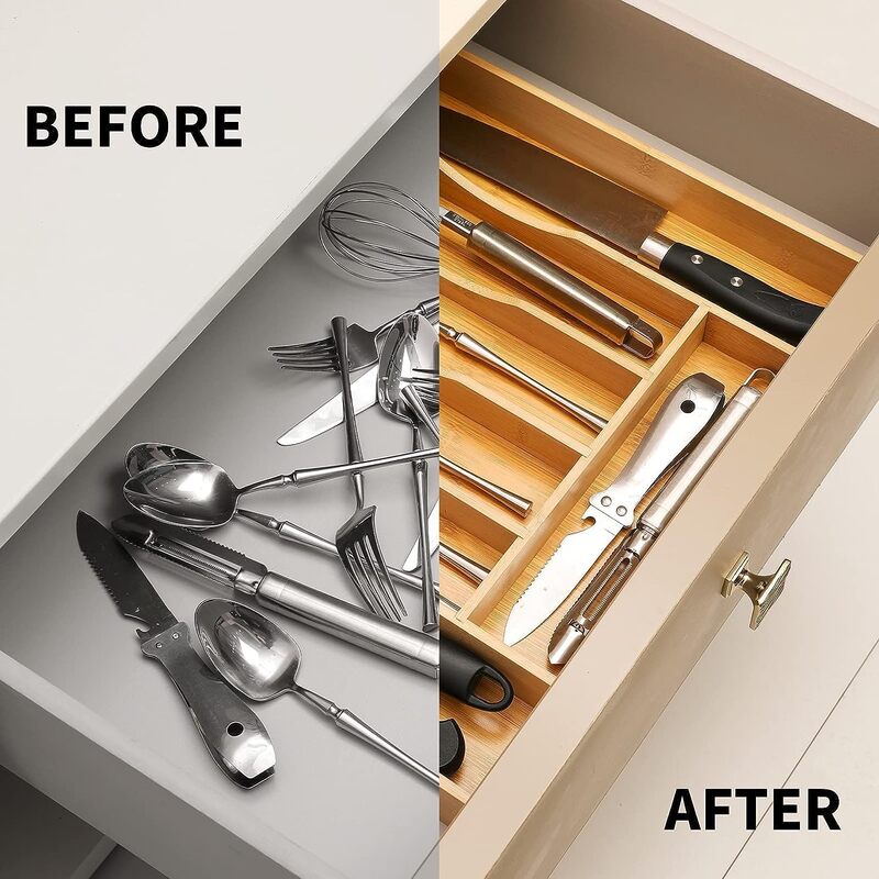 Expandable Bamboo Kitchen Drawer Organizer,Wooden