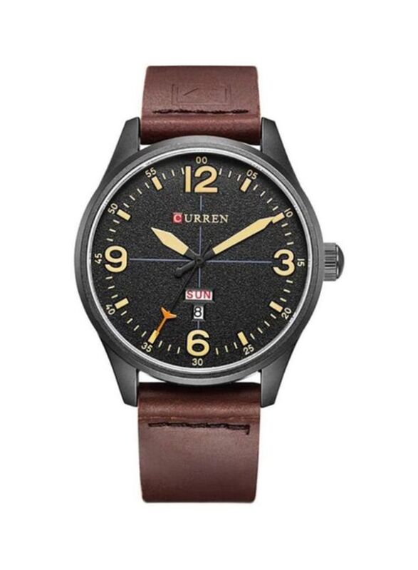 Curren Analog Watch for Men with Leather Band, 8265, Brown-Black