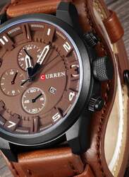 Curren Analog Watch for Men with Leather Band, Water Resistant, 8225, Brown